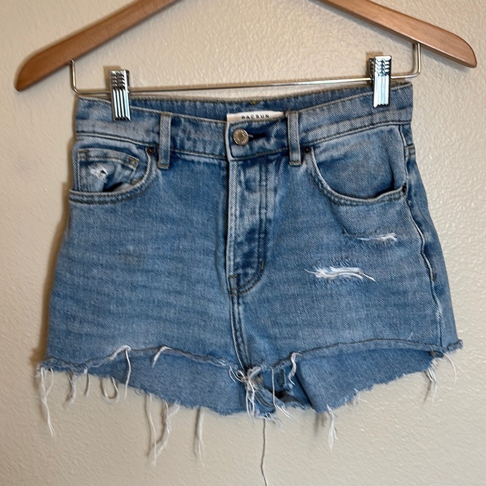 Pacsun Distressed Button Fly High Rise Straight Jean Shorts